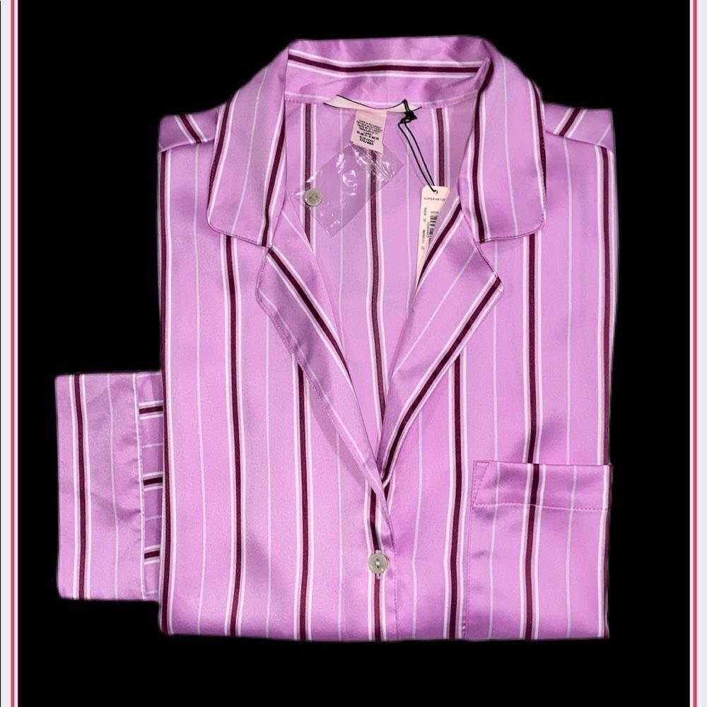 Victorias Secret SILKY SATIN Pajamas Jacket Top Only Lilac Striped